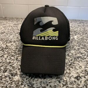 Billabong Hat Cap Snap Back Black Mesh Trucker Rope Surf Logo Mens Beach